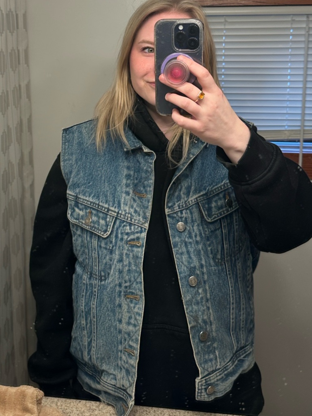 Vintage GAP Denim Vest Quilted Lined Y2K 90s Grunge Oversized Small Layering